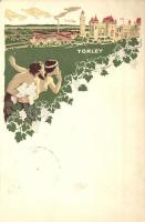 Budapest XXII. Budafok, Törley kastély és pezsgőgyár, reklámlap / champagne factory advertisement, castle, Art Nouveau litho