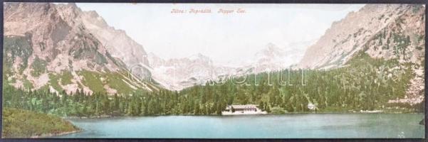 Tátra, Poprádi tó, völgy, hajtatlan panorámalap, Cattarino S. kiadása / Popper See / lake, valley, unfolded panoramacard (vágott / cut)