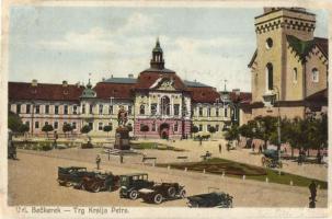 Nagybecskerek, Velky Beckerek, Zrenjanin; Péter király tér / Trg. Kralja Petra / square, automobiles (r)