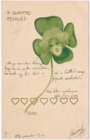 1899 A quattre feuilles / Four-leaf clover lady; B.S.W. 1046. litho s: Raphael Kirchner