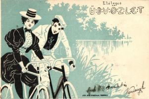 1899 Couple on bicycles. Aug. Strasilla, Troppau litho (EB)