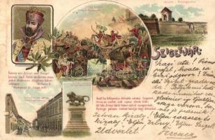 1901 Szigetvár, Várrom, Zrínyi halála és szobra, Biedermann utca; Corvin könyvnyomda, floral litho (kis szakadás / small tear)