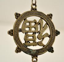Kínai feliratozott kolomp, csengő, Taoista pap? Bronz. / Chinese bell with writings and image of a T...
