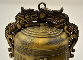 Kínai feliratozott kolomp, csengő, Taoista pap? Bronz. / Chinese bell with writings and image of a T...