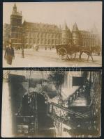 cca 1914-1918 2 db feliratozott sajtófotó: Antwerpen ostroma és a törvényszék épülete Párizsban, 10,5x16 cm