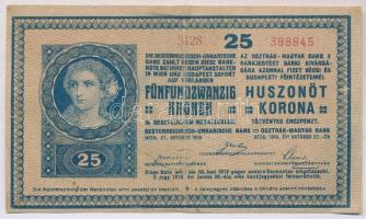 1918. 25K "3128" 3mm, hullámos hátlap, hamis "Szeben Vármegye Nagyszeben Szab. Kir. R. T. Város 1902" felülbélyegzéssel (fake overprint) T:III javított ly.