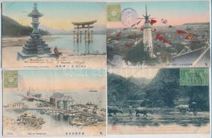 11 db RÉGI japán városképes lap, vegyes minőség / 11 pre-1945 Japanese town-view postcards, mixed quality