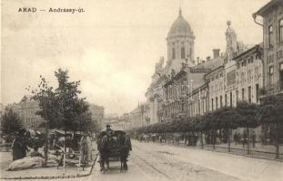 Arad, Andrássy út, piac / street view, market (ragasztónyom / gluemark)