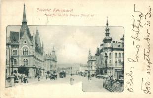 Kolozsvár, Cluj; Híd fő és Ferenc József út / bridge, street + Besztercebánya / Kocsiposta stamp