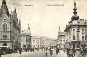 Kolozsvár, Cluj; Szamos-híd környéke, Wertheimer üzlete, gyógyszertár / bridge, square, shops, pharmacy