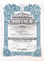 Belgium  / Brüsszel 1927. &quot;Kongói Pénzügyi és Ipartársaság&quot; részvénye 100Fr értékben, szelvényekkel T:II Belgium / Brussel 1927. &quot;Société Financiere &amp; Industrielle du Congo&quot; share about 100 Francs with coupons C:XF