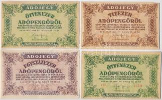 1946. 10db-os vegyes magyar adópengő bankjegy tétel, közte fordított címeres T:III,III-