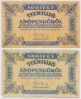 1946. 10db-os vegyes magyar adópengő bankjegy tétel, közte fordított címeres T:III,III-