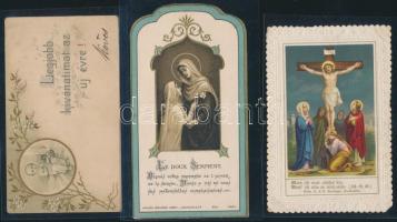5 db litho szentkép és 1 db üdvözlőkártya, dombornyomott, aranyozott, jó állapotban