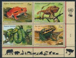 Endangered animals - reptiles, amphibians set in corner block of 4, Veszélyeztetett állatok - hüllők, kétéltűek sor ívsarki négyestömbben