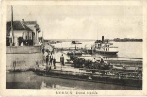 Mohács, Dunai átkelés komppal, gőzhajó, háttérben hajómalom. Pollák Róbert kiadása / Danube boat mill in the background (fa)