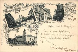 1898 Pécs, belvárosi székesegyház, Király utca, zárda, floral, Art Nouveau. Kiadja Günsberger Lajos