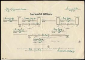 1941 Származási táblázat, M. Kir. váci 15. honv. gyalogezred által kiállítva.