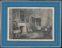 cca 1840-1880 G.Cattermole - J.Lewis: Szobabelső, rézmetszet, kartonra kasírozva, 10x14 cm