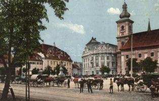 Nagyszeben, Hermannstadt, Sibiu; Nagy körút hintókkal / Grosser Ring / square, horse carts (Rb)