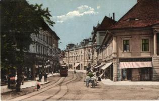 1913 Nagyszeben, Hermannstadt, Sibiu; Heltau utca villamossal / Heltauergasse / street view with tram (EK)