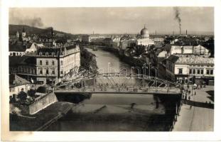 Nagyvárad, Oradea; látkép, híd, Friedmann Dezső üzlete, Deutsch postahivatal, neológ zsinagóga / general view, bridge, shop, post office, neolog synagogue (EK)