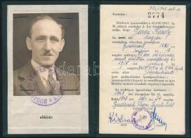 1948 Bp., Az Ipartestületek Országos Központja által sapkakészítő számára kiállított fényképes igazo...