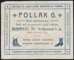 cca 1900-1910 Pollák G. budapesti cipőraktárának reklámos nyugtája