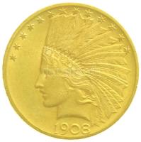 Amerikai Egyesült Államok 1908. 10$ Au Indián fej (16,76g/0.900) T:2 / USA 1908. 10 Dollars Au Indian head (16,76g/0.900) C:XF Krause KM#130