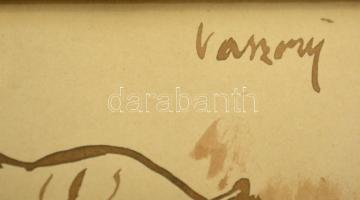 Vaszary jelzéssel: Cica. Tus, papír, üvegezett keretben, 20×25 cm