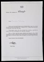 1994 Centenáriumi Bál a Gundel századik születésnapja alkalmából rendezett estély műsorfüzetje és ét...