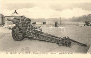 Morser, Mortier de 210 mm; Musée de L'armée / artillery, mortar, military museum interior (from postcard booklet)