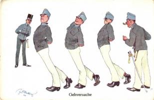 Gehversuche / Austrian infantry, K.u.K. officers, military humour, B.K.W.I. 968-4 s: Schönpflug (EK)