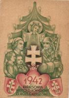 1942 Karácsonya Harcoló honvédeinké és hozzátartozóiké, Leventeifjúság honvédkarácsonya, Kolozsváry Béla / WWII Hungarian military Christmas greeting (ragasztónyom / glue mark)