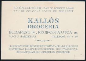 1935 Kallós Drogéria Budapest IV. kerület reklámcédula