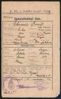 1931 Bp., M. Kir. Honvéd Híradó Század által kiállított igazolványi lap