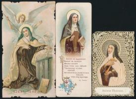 cca 1910 3 db Szent Teréziát ábrázoló szentkép, litho és csipkés, 8,5x5,5 és 12,5x7 cm közötti méretben
