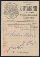 cca 1920 Gutman J. és Társa Budapest úri divatüzlet díszes fejléces számla