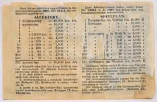 1908. "II. Rákóczi Ferenc Lovasszobrára rendezendő tárgysorsjáték" sorsjegye 1K értékben T...