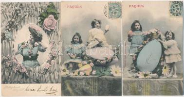 4 db RÉGI húsvéti üdvözlőlap, 3 francia és 1 magyar / 4 pre-1945 Easter greeting cards, 3 French and 1 Hungarian