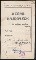 1943 Bp.VIII., A Siófok Fogadó szoba árjegyzéke