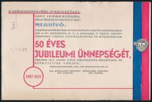 1937 Székesfehérvár, A Székesfehérvári ipartestület meghívója az 50 éves jubileumi ünnepségre + ebédjegy