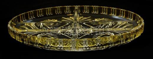 Ovális négyosztatú kristály kínáló, jelzés nélkül, csiszolt, formába préselt anyagában színezett, hi...