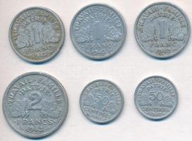 Franciaország / Vichy-kormány 1942. 50c Al (2x) + 1942-1943. 1Fr Al (3x) + 1943. 2Fr Al T:2,2- France / Vichy State 1942. 50 Centimes Al (2x) + 1942-1943. 1 Franc Al (3x) + 1943. 2 Francs Al T:XF,VF Krause KM#914.1, KM#902.1, KM#904.1