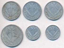 Franciaország / Vichy-kormány 1942. 50c Al (2x) + 1942-1943. 1Fr Al (3x) + 1943. 2Fr Al T:2,2-
Fran...