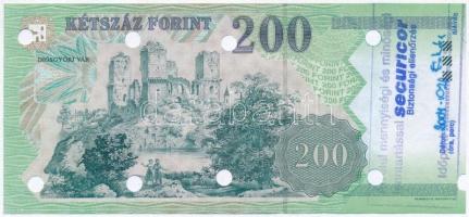 2004. 200Ft "FC" hibásnak feltüntetett bankjegy, lyukasztásokkal, áthúzással és hamis &quo...