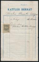 cca 1900 Bp., Kattler Bernát Női Szalma és Nemez Kalap Gyárának díszes számlája, 2f okmánybélyeggel