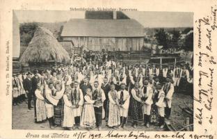 Beszterce, Bistritz, Bistrita; Siebenbürgisch Sächsischer Bauerntanz, Verlag Th. Botschar / erdélyi szász paraszttánc, népviselet, folklór / Transylvanian Saxon peasant dance, traditional costume, folklore (ázott / wet damage)