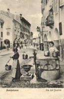Monfalcone, Via del Duomo / street view with well, water carrier woman (EK)