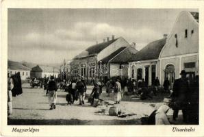 Magyarlápos, Targu Lapus; utcakép piaccal. Kiadja Hargittay M. / street view with market